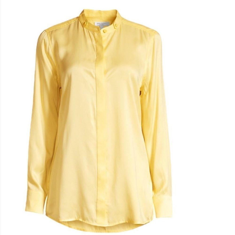 Equipment Yellow Oranne Satin Silk Blend 
Mandarin Collar Blouse New Size XSmall